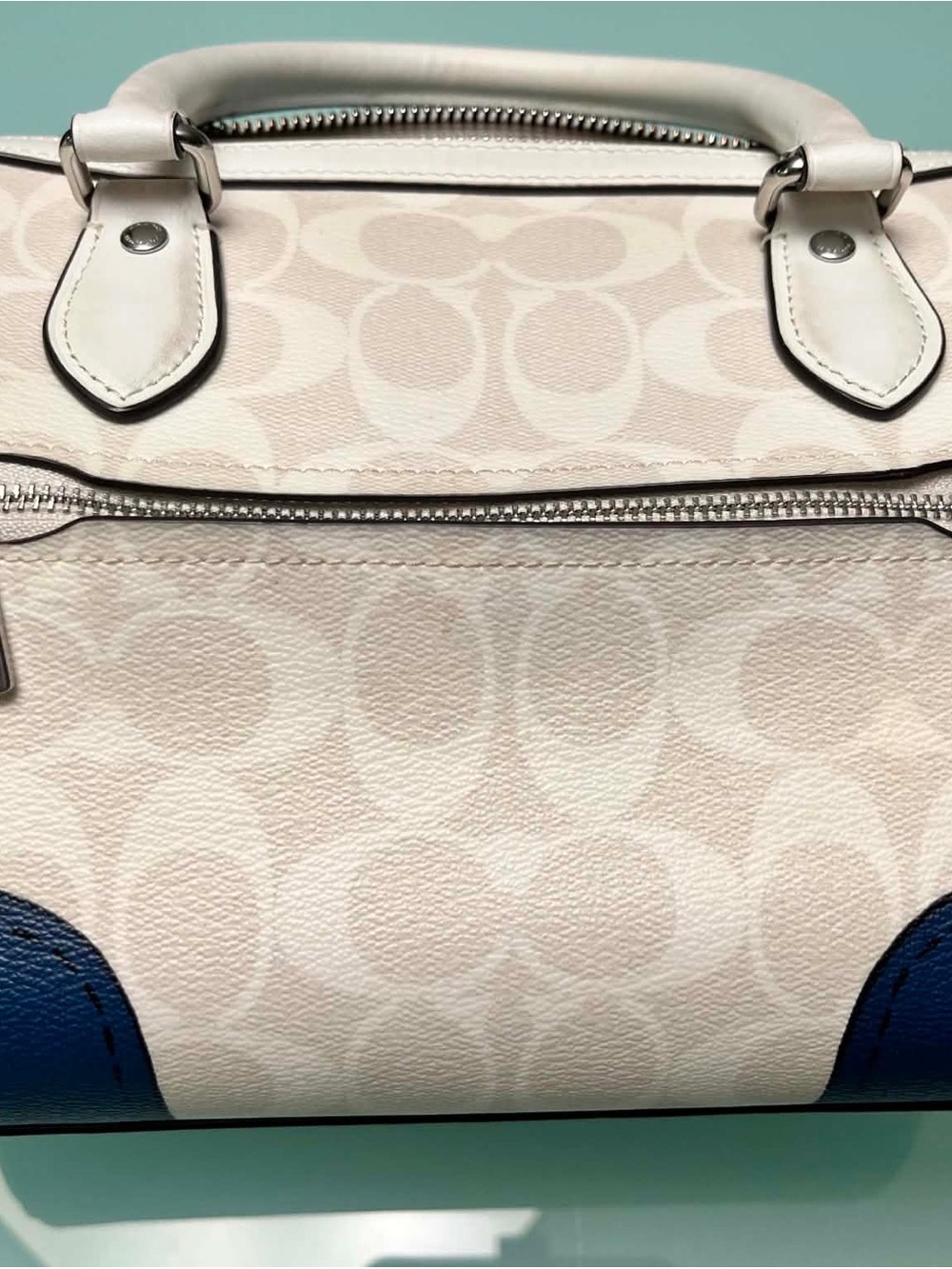 Coach Rowan Satchel Bag Sketch Print Signature Canvas Cream White Blue CAK19 - Picture 7 of 11